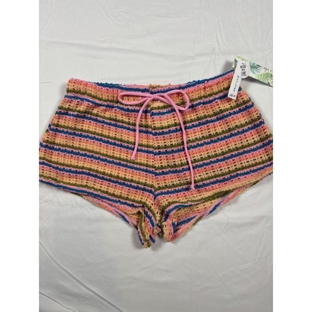 NWT Celebrity Pink Resort Swim Crochet Striped Lounge Short XS Multicolor
